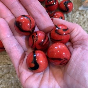 set of 5 Ladybug mega glass marbles. red and black